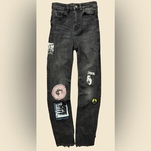 Pull & Bear Punk Patch Jeans Black Denim Size EUR 32 MEX 22 Stay Punk Rare